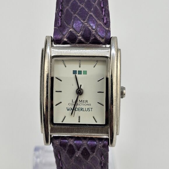 La Mer Collection Women's Watch 22MM White Dial Purple Leather Bands New Battery - Picture 1 of 14